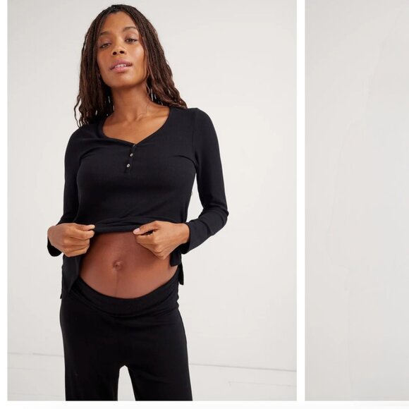 Hatch Maternity The Softest Rib Nursing Henley (Black, Altered) - Picture 1 of 15